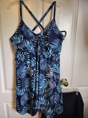 Navy and Teal Printed Swimwear Set